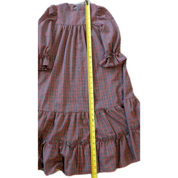 Homemade Girls 6/7 Ruffle Dress & White Eyelet Pinafore - Plaid Red & Green - Picture 16 of 16